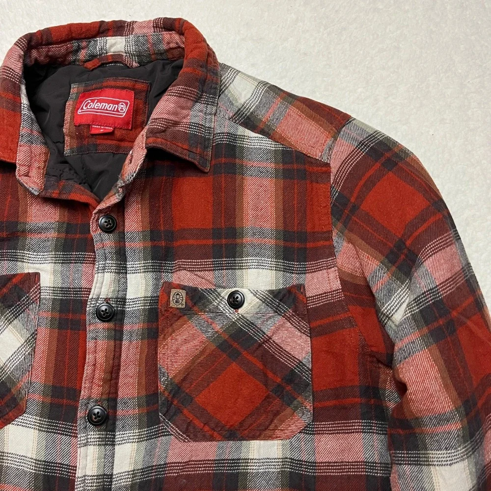 Coleman Shirt Jacket Mens S Red Plaid Quilted Lined‎ Flannel Shacket Button Up